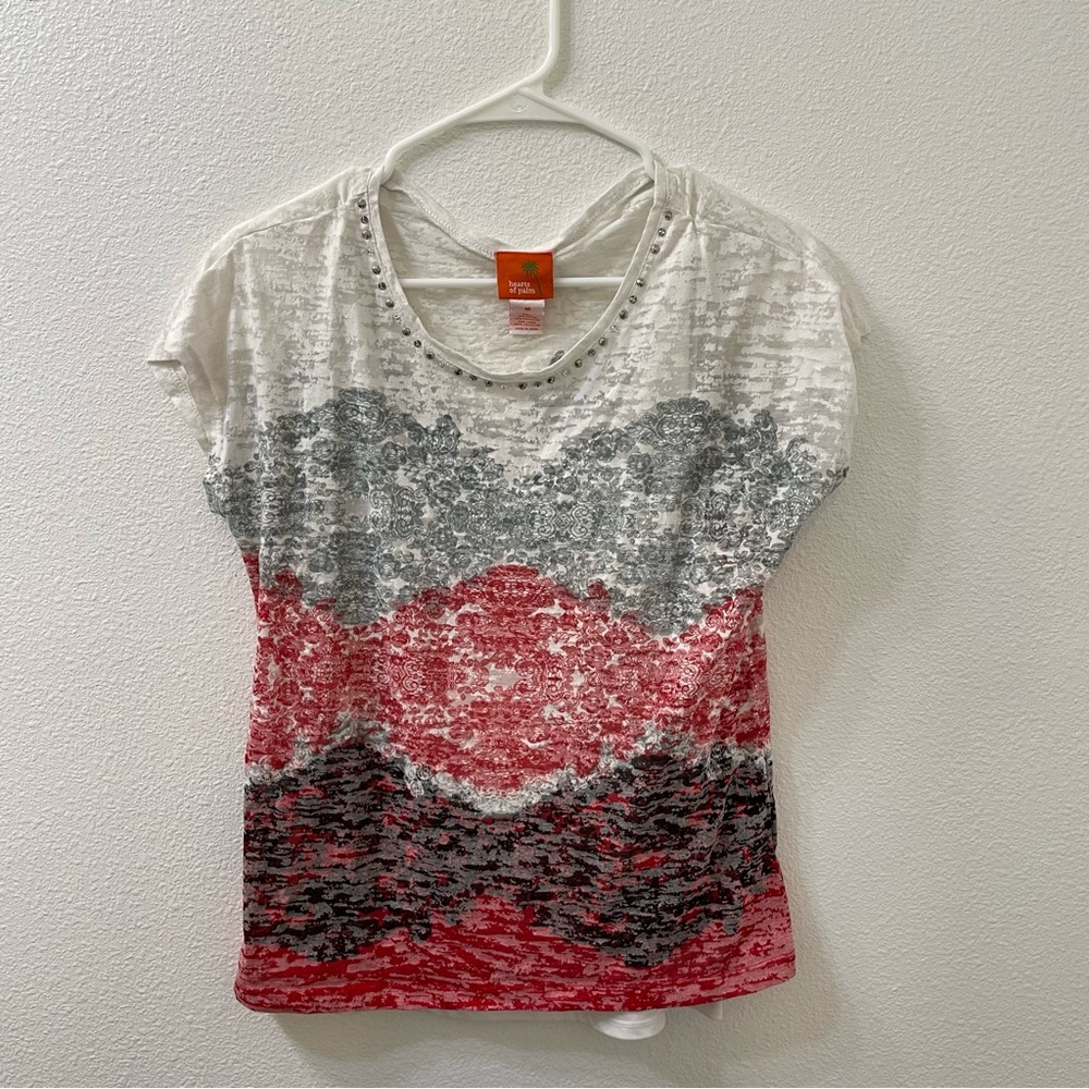 Heart of palms colorblock shirt orange white medium